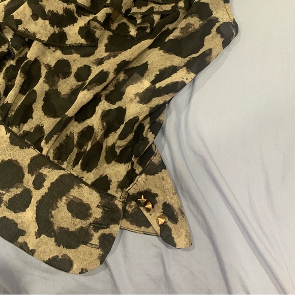 Monteau Leopard Print Ruffle Mesh Cami Top - Picture 3 of 9